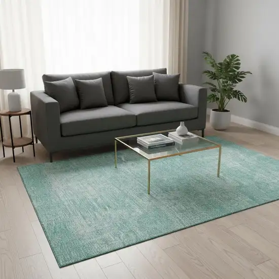 Turquoise And Ivory Abstract Washable Area Rug With UV Protection Photo 2