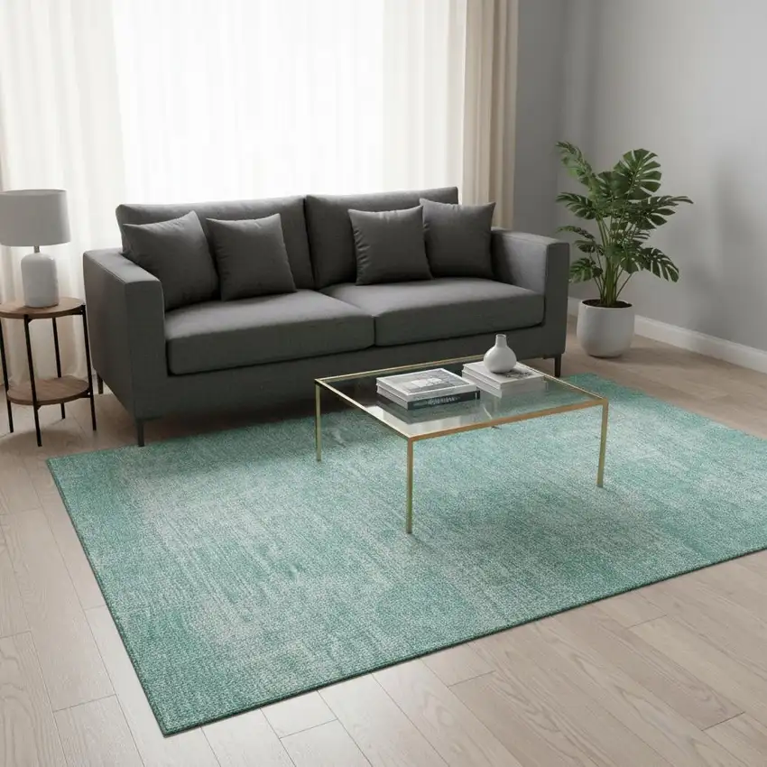 Turquoise And Ivory Abstract Washable Area Rug With UV Protection Photo 2