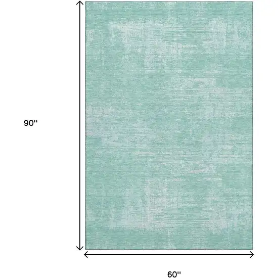 Turquoise And Ivory Abstract Washable Area Rug With UV Protection Photo 3