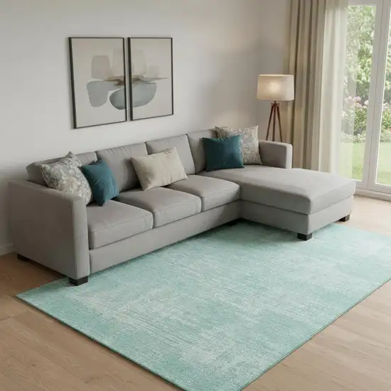 Turquoise And Ivory Abstract Washable Area Rug With UV Protection Photo 2