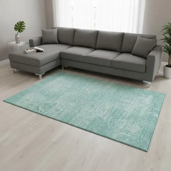 Turquoise And Ivory Abstract Washable Area Rug With UV Protection Photo 2