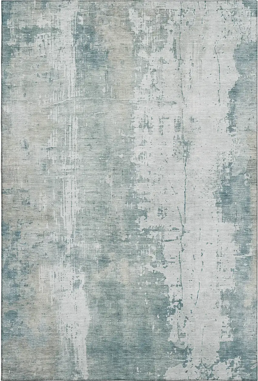 Turquoise And Ivory Abstract Washable Area Rug With UV Protection Photo 4