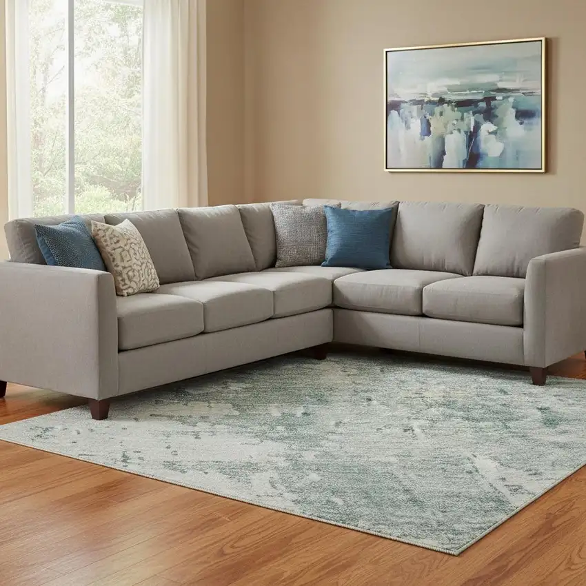 Turquoise And Ivory Abstract Washable Area Rug With UV Protection Photo 2