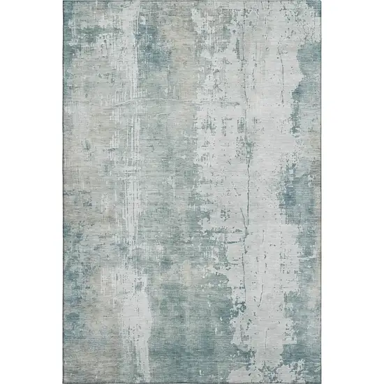 Turquoise And Ivory Abstract Washable Area Rug With UV Protection Photo 5