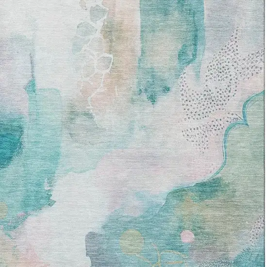 Turquoise And Ivory Abstract Washable Area Rug With UV Protection Photo 3