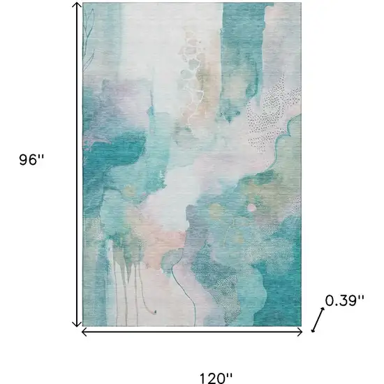 Turquoise And Ivory Abstract Washable Area Rug With UV Protection Photo 9