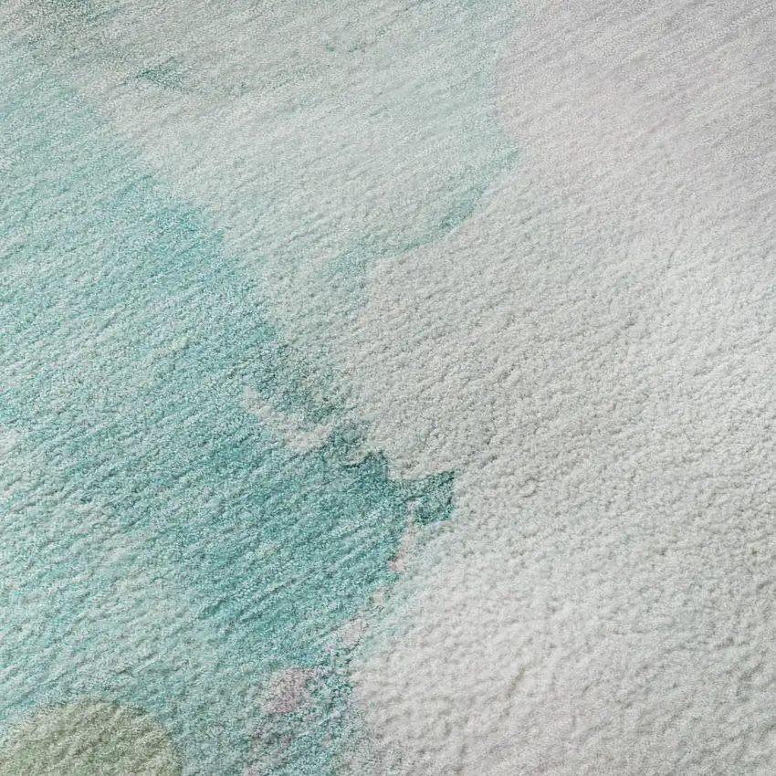 Turquoise And Ivory Abstract Washable Area Rug With UV Protection Photo 8