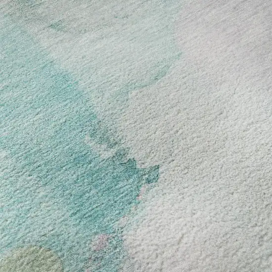 Turquoise And Ivory Abstract Washable Area Rug With UV Protection Photo 8