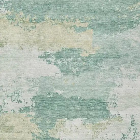Turquoise And Ivory Abstract Washable Indoor Outdoor Area Rug Photo 2