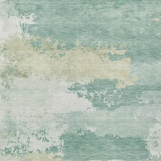Turquoise And Ivory Abstract Washable Indoor Outdoor Area Rug Photo 2