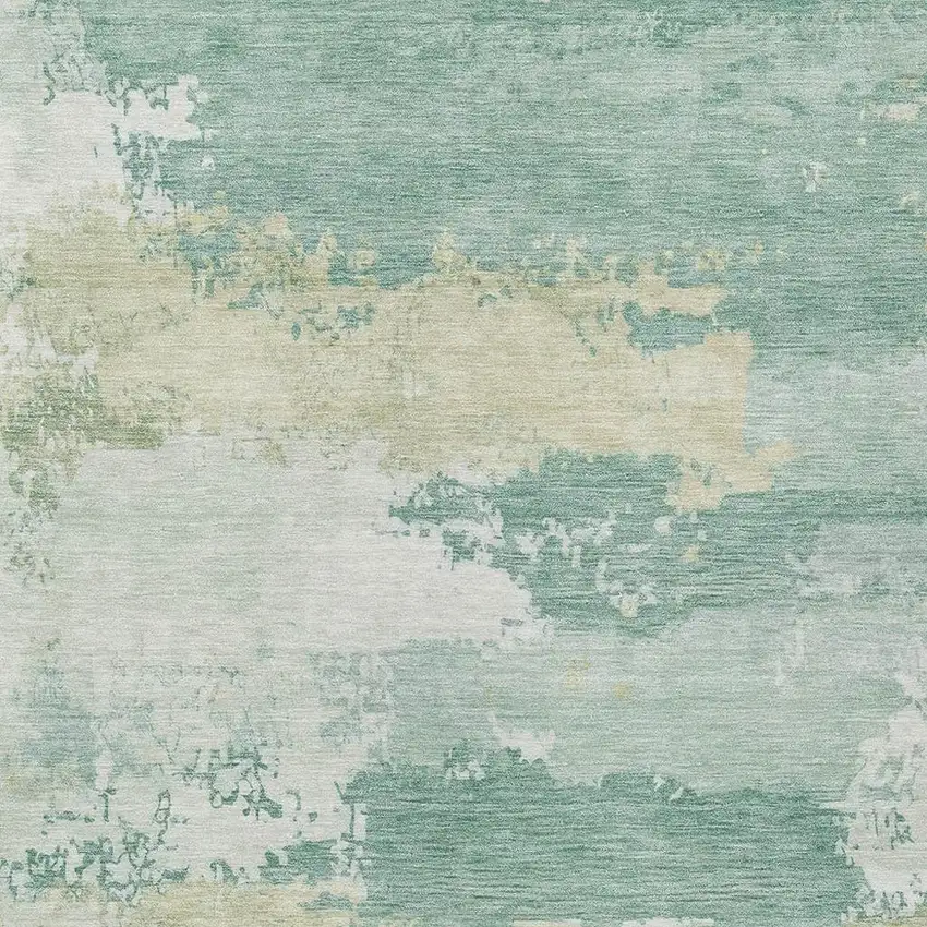 Turquoise And Ivory Abstract Washable Indoor Outdoor Area Rug Photo 2