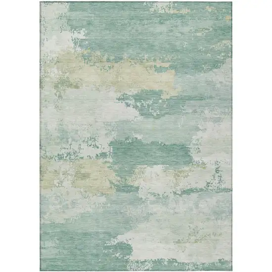 Turquoise And Ivory Abstract Washable Indoor Outdoor Area Rug Photo 1