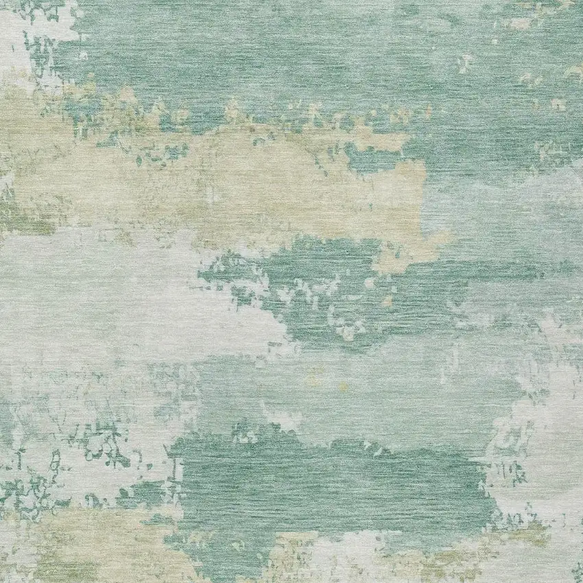 Turquoise And Ivory Abstract Washable Indoor Outdoor Area Rug Photo 2