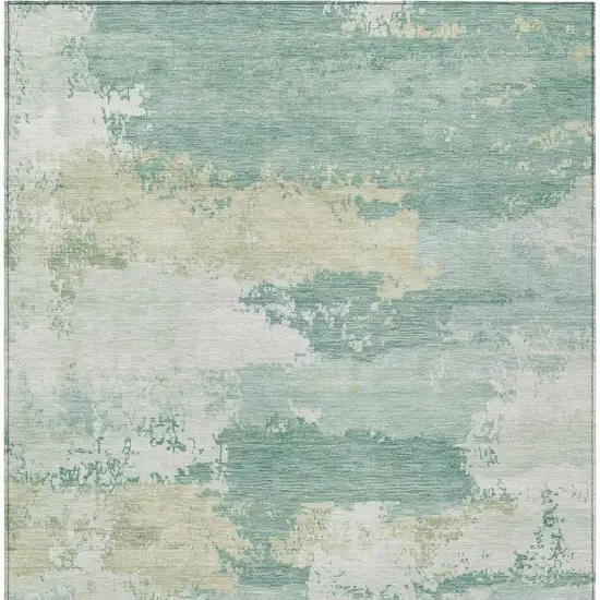 Turquoise And Ivory Abstract Washable Indoor Outdoor Area Rug Photo 2