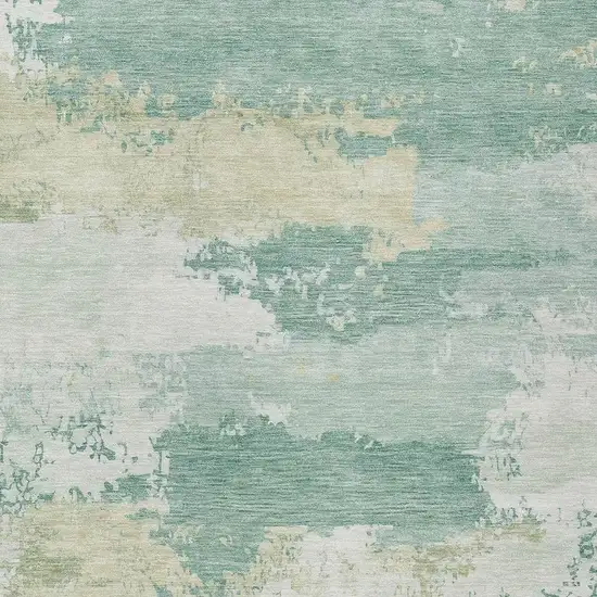 Turquoise And Ivory Abstract Washable Indoor Outdoor Area Rug Photo 2