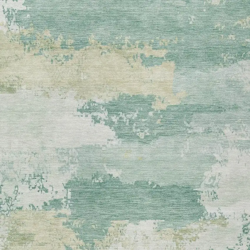 Turquoise And Ivory Abstract Washable Indoor Outdoor Area Rug Photo 2