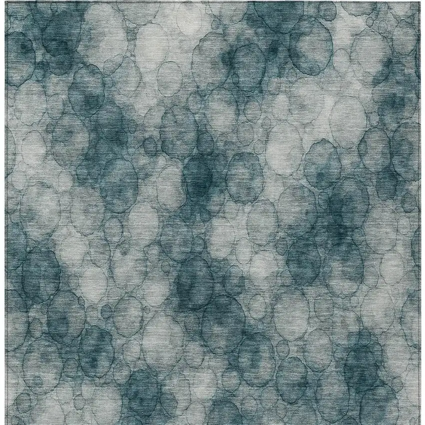Turquoise And Ivory Abstract Washable Indoor Outdoor Area Rug Photo 3