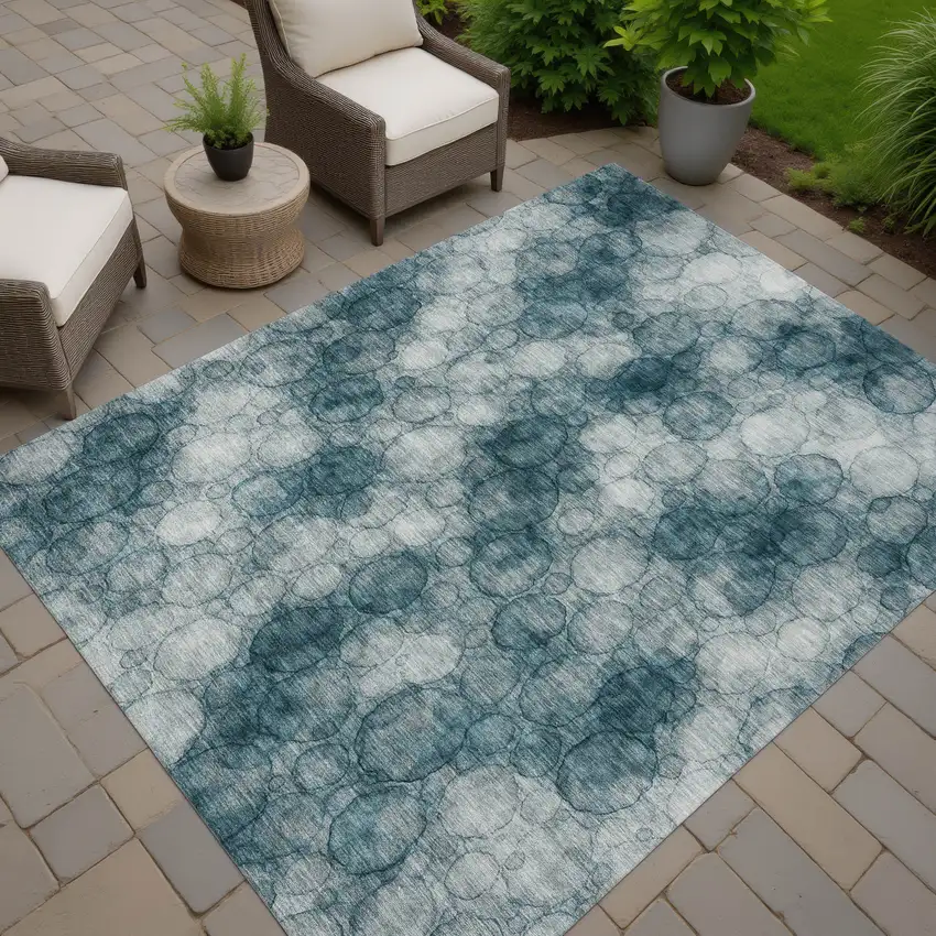 Turquoise And Ivory Abstract Washable Indoor Outdoor Area Rug Photo 7