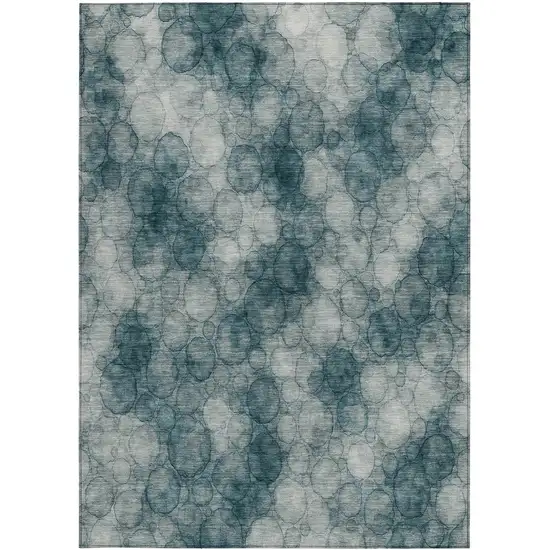 Turquoise And Ivory Abstract Washable Indoor Outdoor Area Rug Photo 3