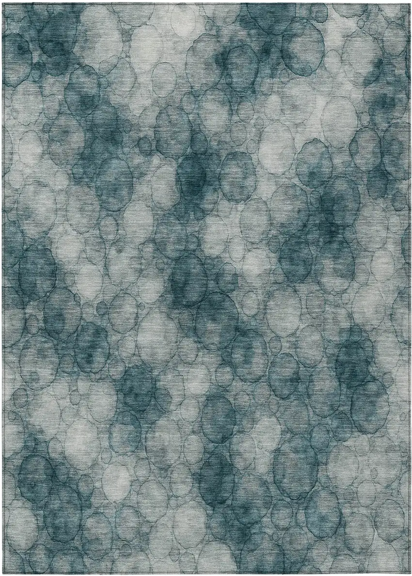 Turquoise And Ivory Abstract Washable Indoor Outdoor Area Rug Photo 1