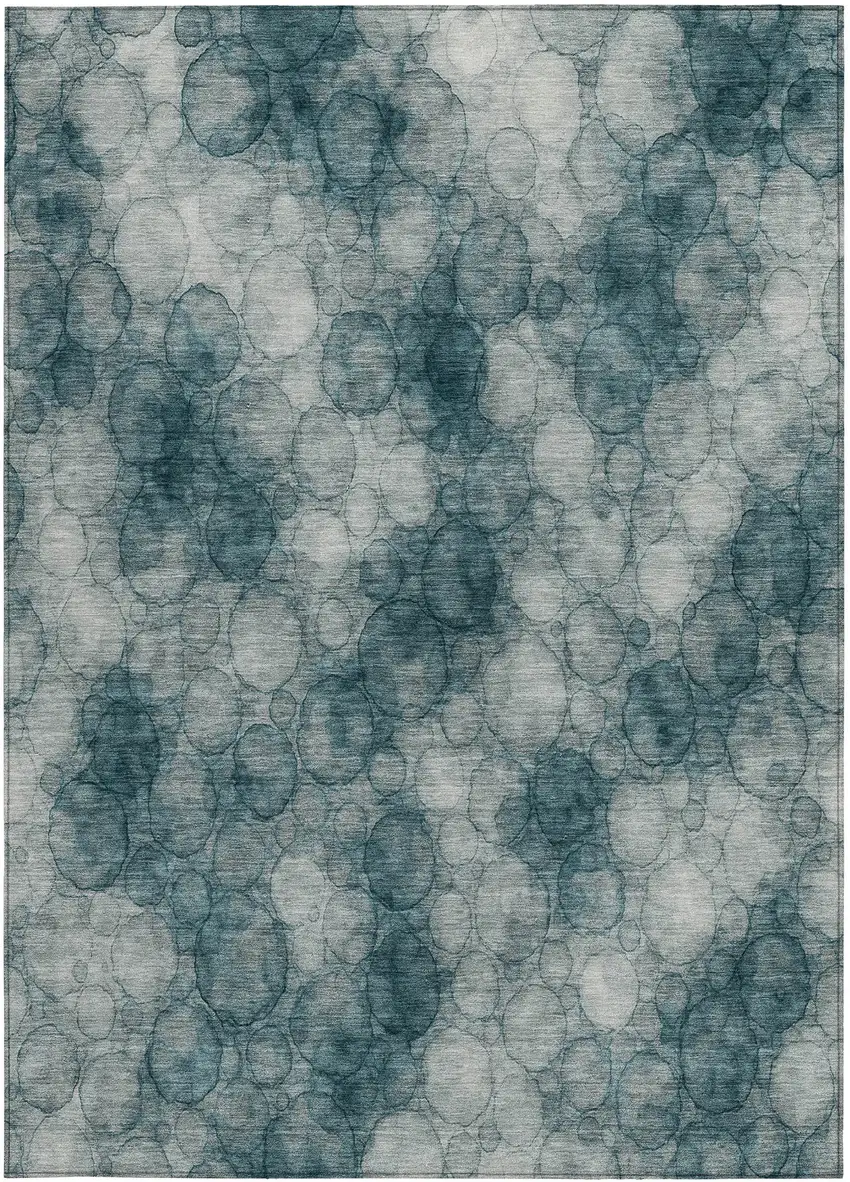 Turquoise And Ivory Abstract Washable Indoor Outdoor Area Rug Photo 3