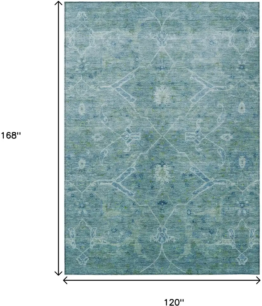 Turquoise And Ivory Floral Washable Indoor Outdoor Area Rug Photo 3