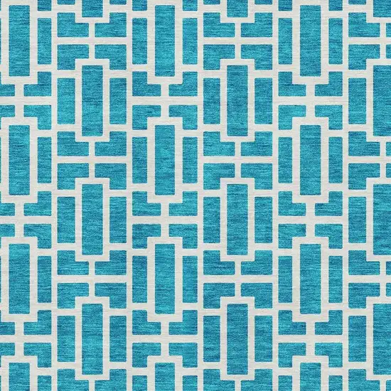 Turquoise And Ivory Geometric Washable Area Rug With UV Protection Photo 3