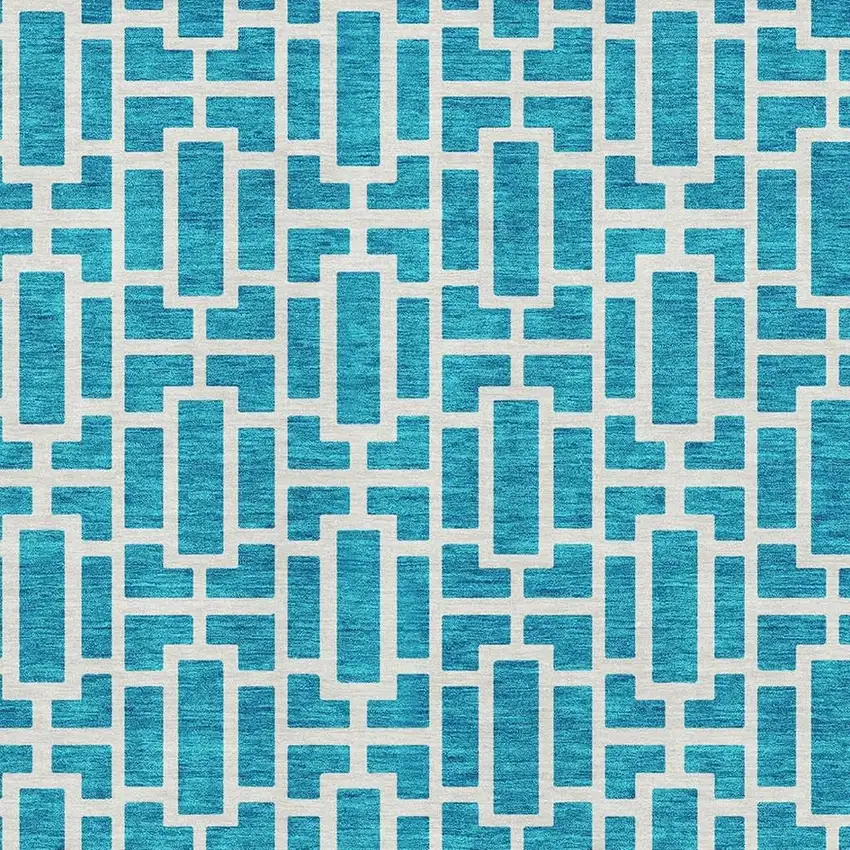 Turquoise And Ivory Geometric Washable Area Rug With UV Protection Photo 3