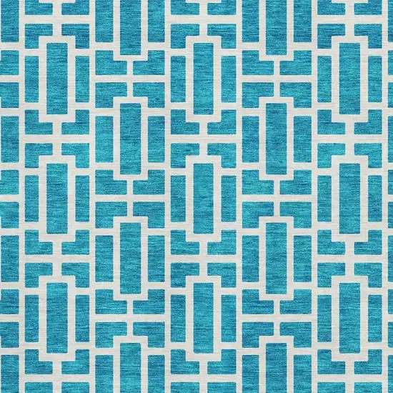 Turquoise And Ivory Geometric Washable Area Rug With UV Protection Photo 3