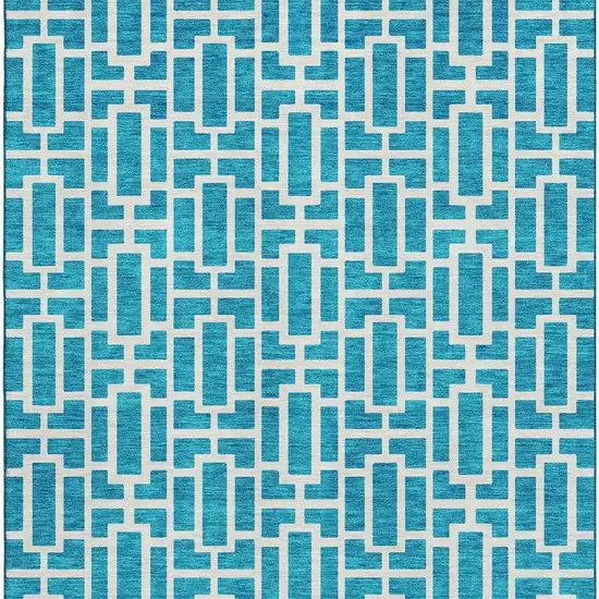 Turquoise And Ivory Geometric Washable Area Rug With UV Protection Photo 4