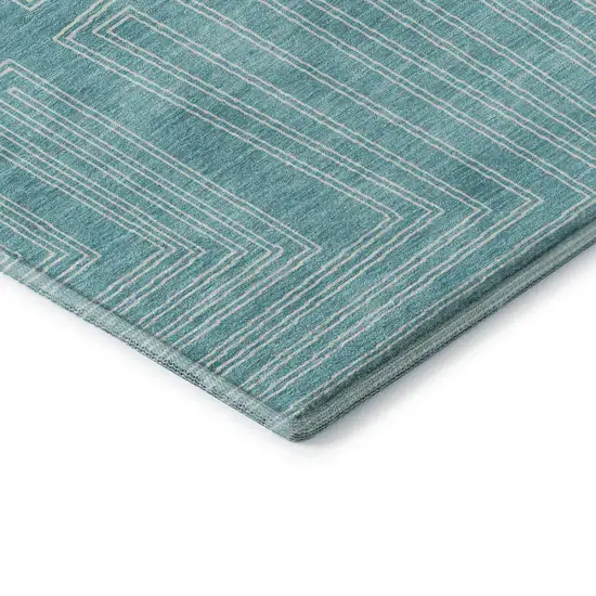 Turquoise And Ivory Geometric Washable Area Rug With UV Protection Photo 7