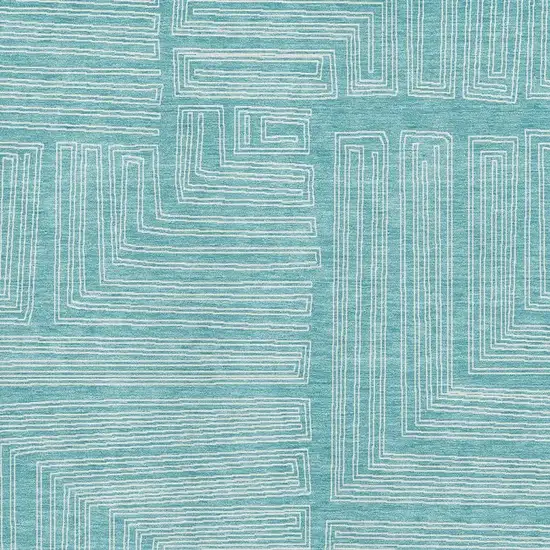 Turquoise And Ivory Geometric Washable Area Rug With UV Protection Photo 2
