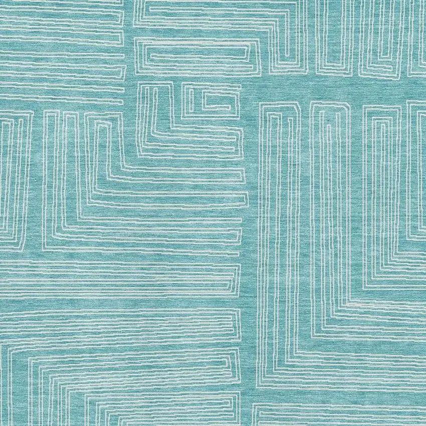 Turquoise And Ivory Geometric Washable Area Rug With UV Protection Photo 2
