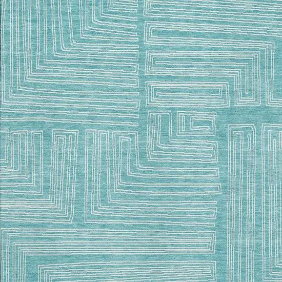 Turquoise And Ivory Geometric Washable Area Rug With UV Protection Photo 2