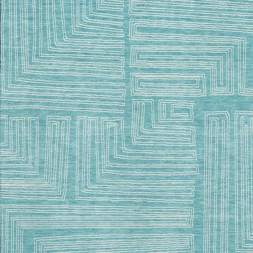 Turquoise And Ivory Geometric Washable Area Rug With UV Protection Photo 2