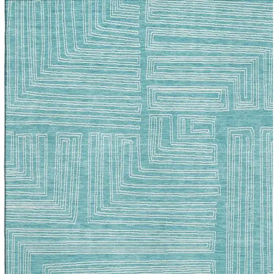 Turquoise And Ivory Geometric Washable Area Rug With UV Protection Photo 2
