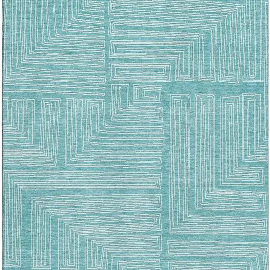 Turquoise And Ivory Geometric Washable Area Rug With UV Protection Photo 3