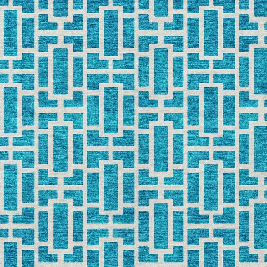 Turquoise And Ivory Geometric Washable Indoor Outdoor Area Rug Photo 6