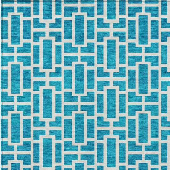 Turquoise And Ivory Geometric Washable Indoor Outdoor Area Rug Photo 6