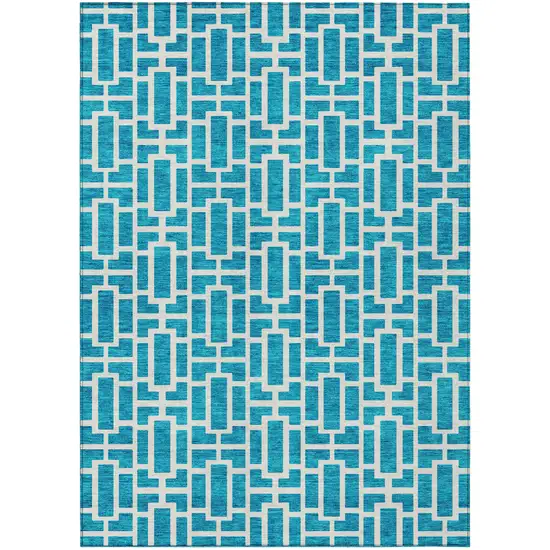 Turquoise And Ivory Geometric Washable Indoor Outdoor Area Rug Photo 2