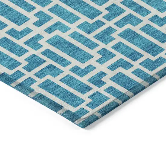 Turquoise And Ivory Geometric Washable Indoor Outdoor Area Rug Photo 5