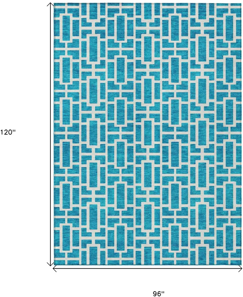 Turquoise And Ivory Geometric Washable Indoor Outdoor Area Rug Photo 3