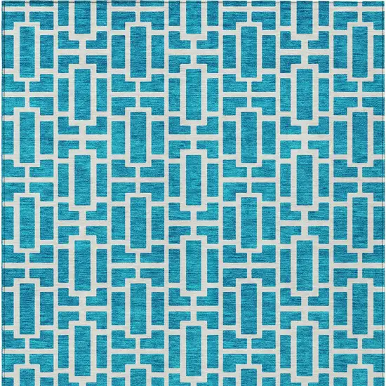 Turquoise And Ivory Geometric Washable Indoor Outdoor Area Rug Photo 7
