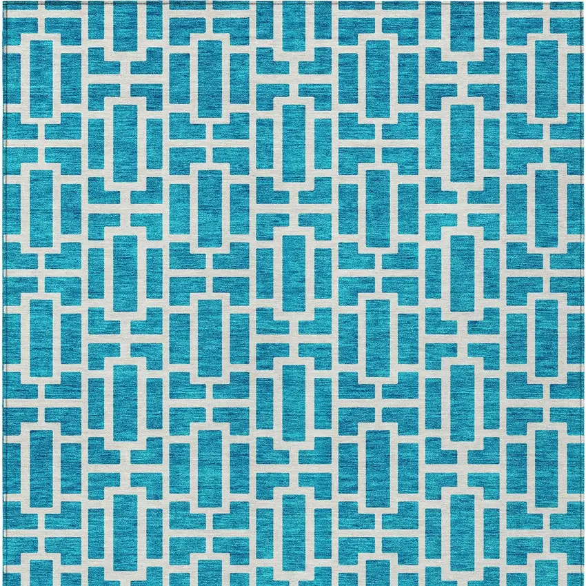 Turquoise And Ivory Geometric Washable Indoor Outdoor Area Rug Photo 7