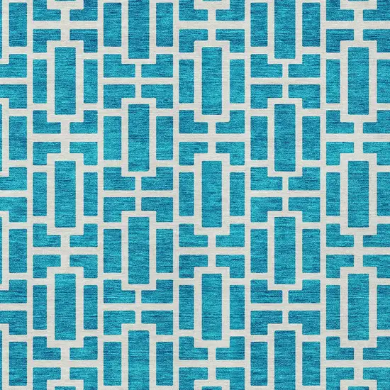Turquoise And Ivory Geometric Washable Indoor Outdoor Area Rug Photo 6