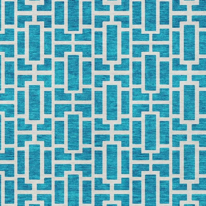 Turquoise And Ivory Geometric Washable Indoor Outdoor Area Rug Photo 6
