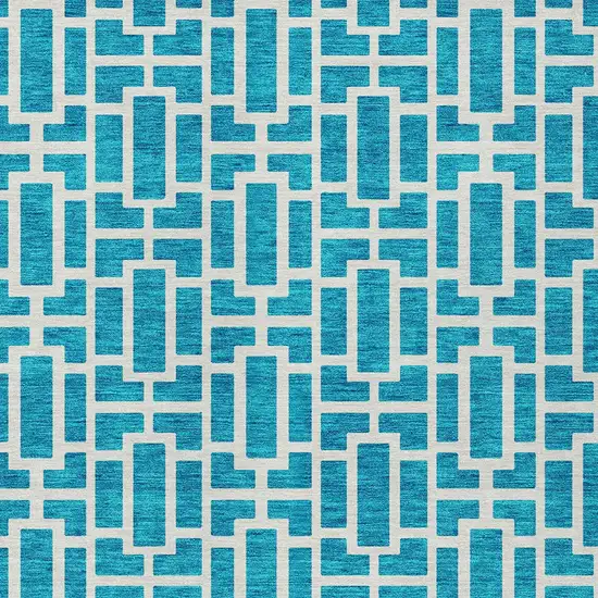 Turquoise And Ivory Geometric Washable Indoor Outdoor Area Rug Photo 6