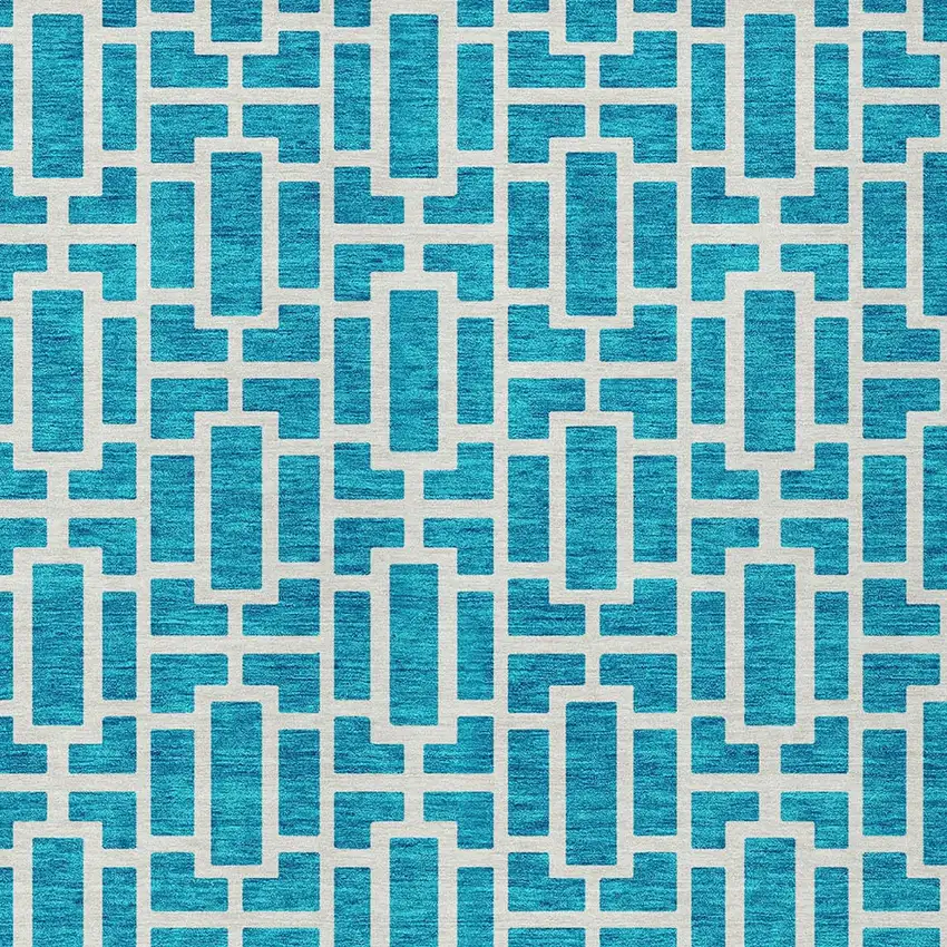 Turquoise And Ivory Geometric Washable Indoor Outdoor Area Rug Photo 6