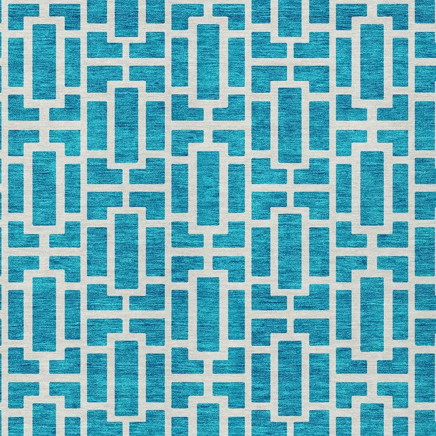 Turquoise And Ivory Geometric Washable Indoor Outdoor Area Rug Photo 6