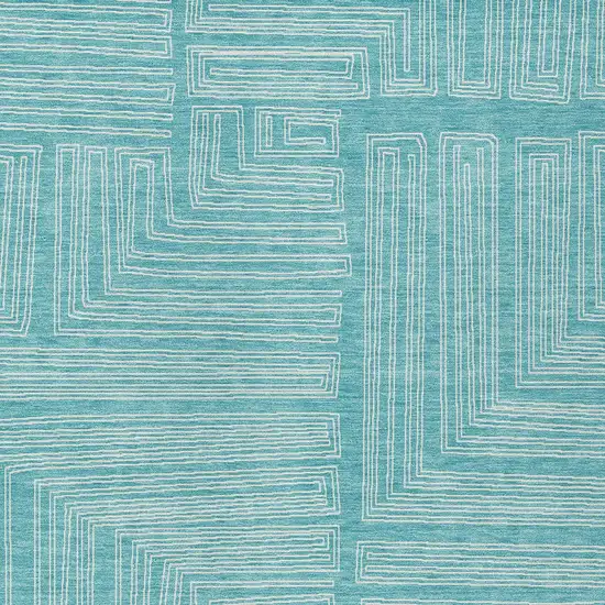 Turquoise And Ivory Geometric Washable Indoor Outdoor Area Rug Photo 5